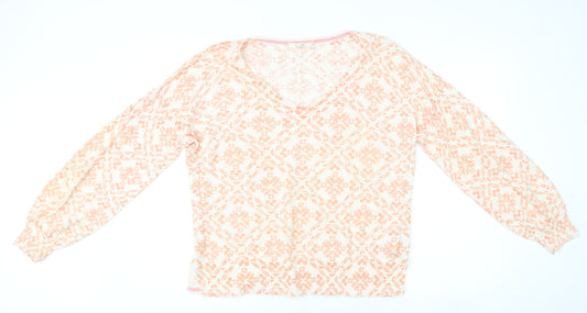 White Stuff Women's Pink V-Neck Geometric Pullover Size 16