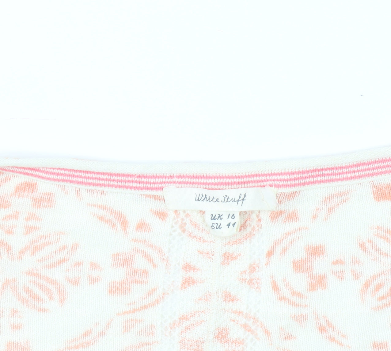 White Stuff Women's Pink V-Neck Geometric Pullover Size 16