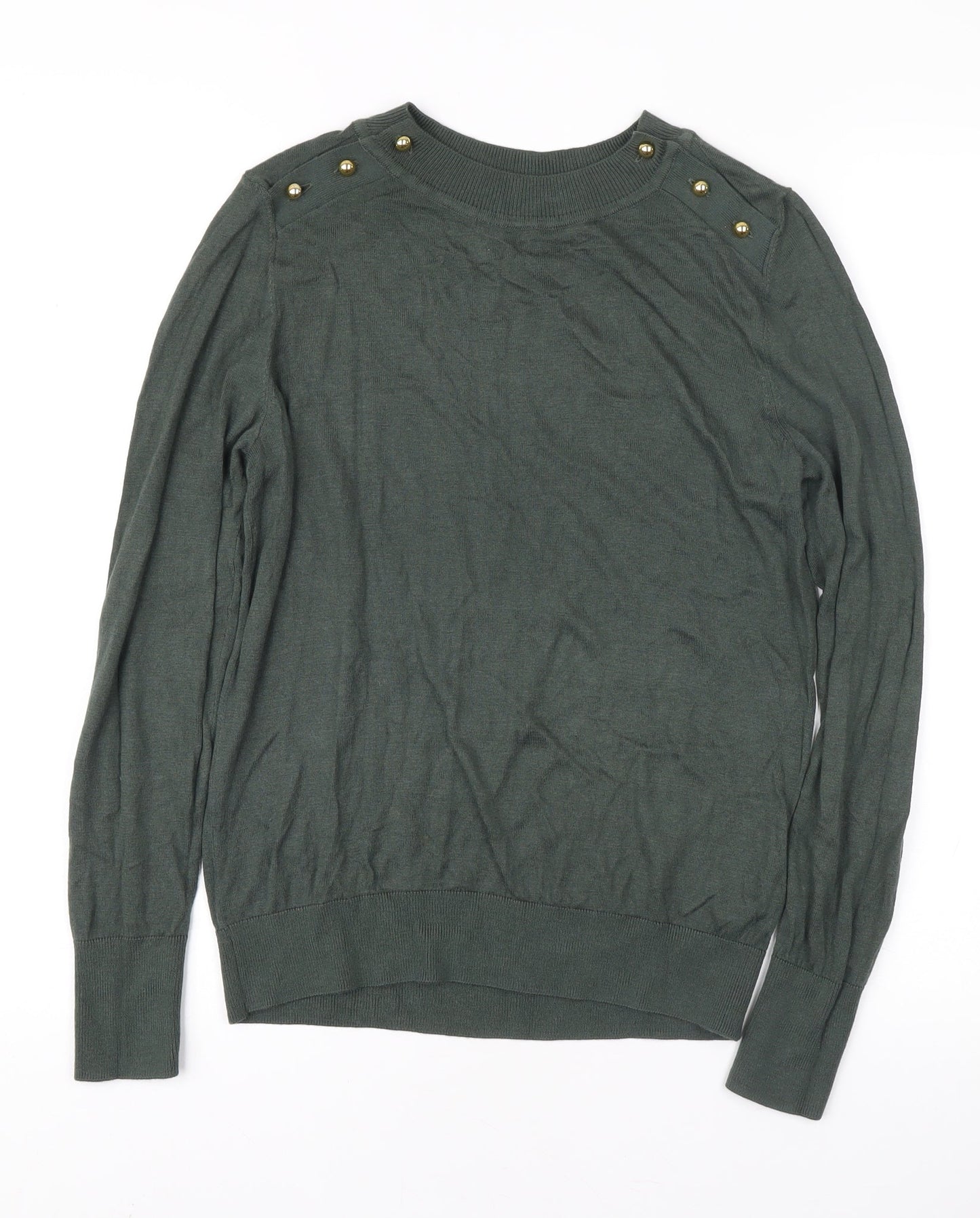 H&M Women's Green Pullover Jumper M Button Accent