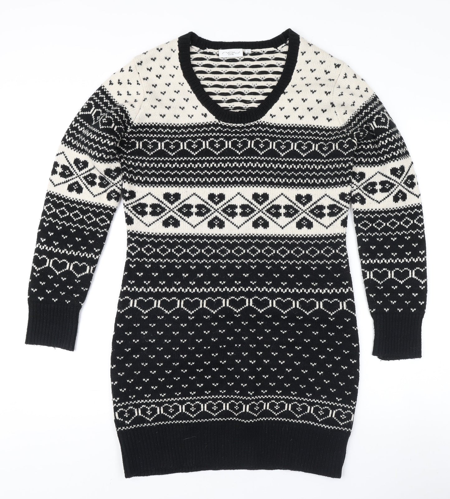 New Look Women's Black V-Neck Geometric Pullover Jumper Size 12