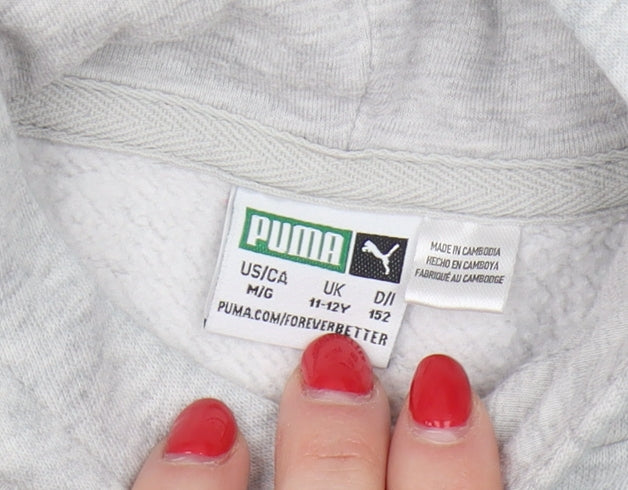 Puma Boys Grey Pullover Hoodie, Size 11-12, Casual Wear