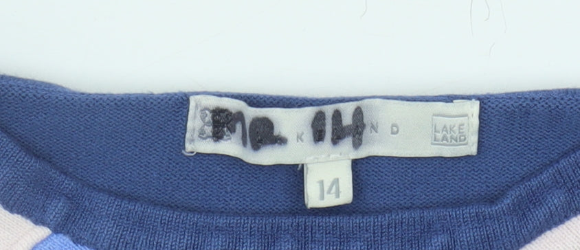 Lakeland Women's Blue Striped Wool Blend Jumper Size 14