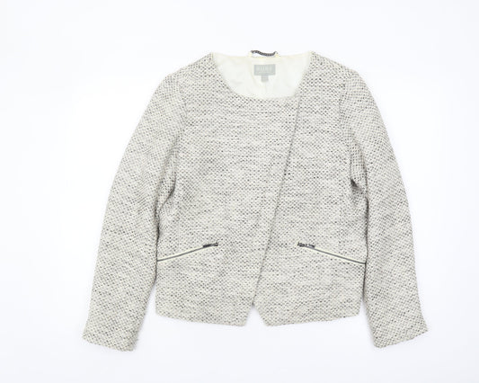 PURE Women's Grey Tweed Jacket Size 16 with Zipped Pockets