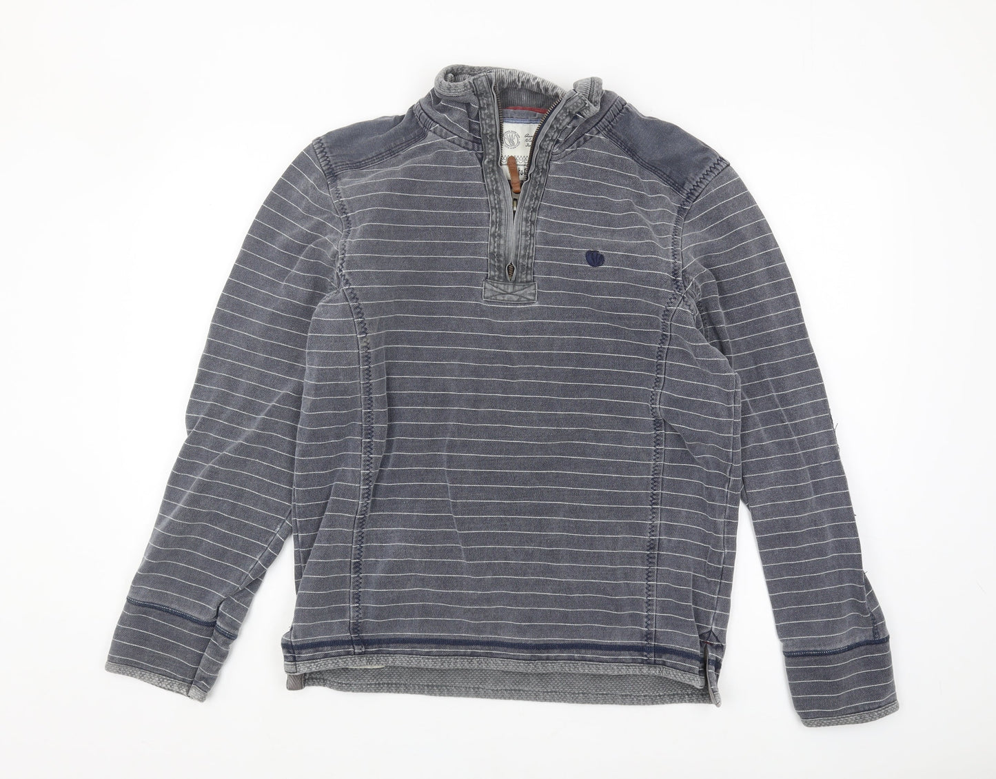 Fat Face Men's Blue Striped 1/4 Zip Hoodie, Size S