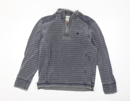 Fat Face Men's Blue Striped 1/4 Zip Hoodie, Size S