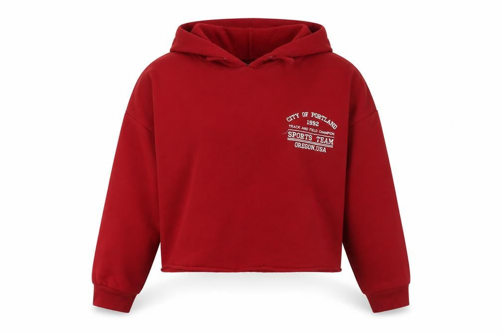 Front view of New Look girls’ red hoodie 12-13 years pullover casual logo