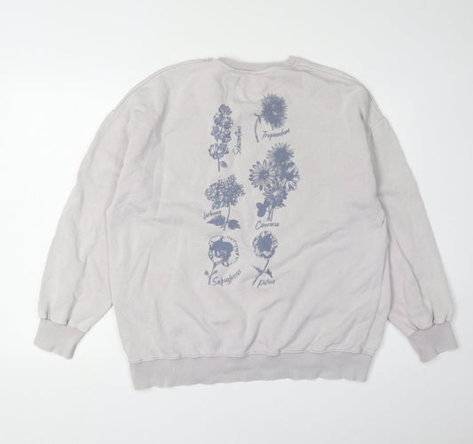 Pull & Bear Men's Grey Floral Graphic Sweatshirt M