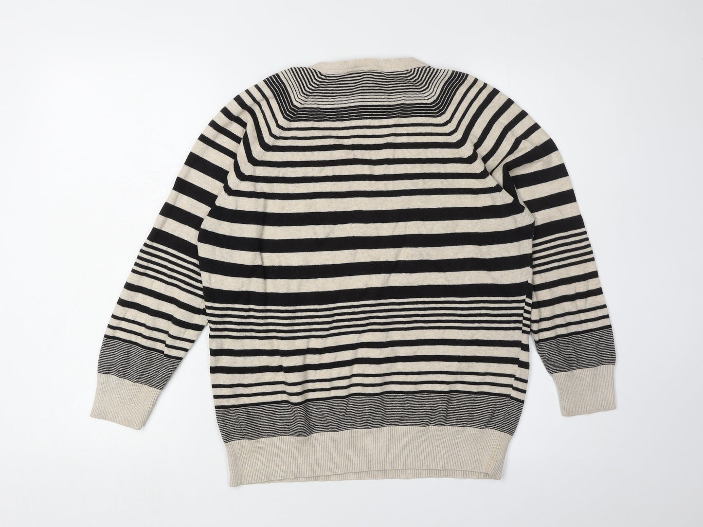 CC Women Black Henley Striped Jumper Size L