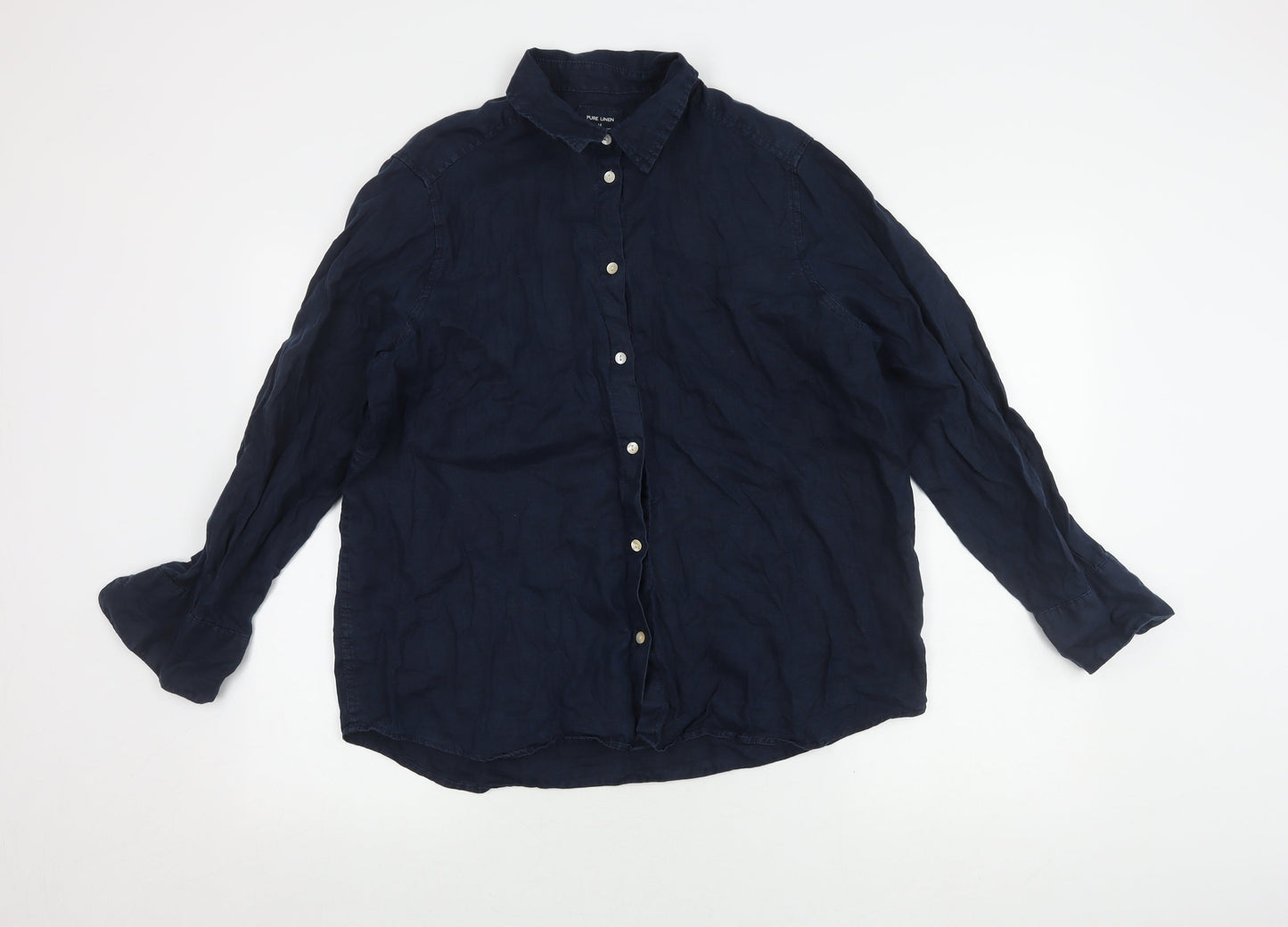 Marks and Spencer Men's Blue Linen Shirt Size 16 Casual