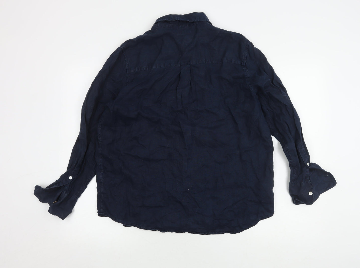 Marks and Spencer Men's Blue Linen Shirt Size 16 Casual