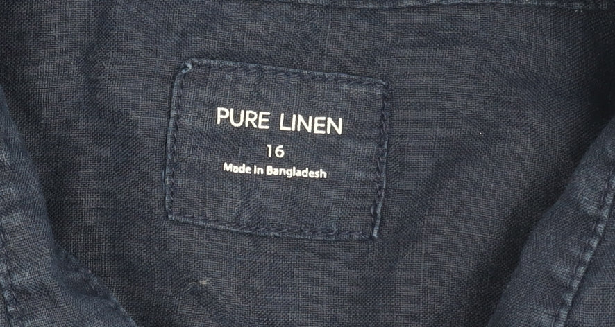 Marks and Spencer Men's Blue Linen Shirt Size 16 Casual