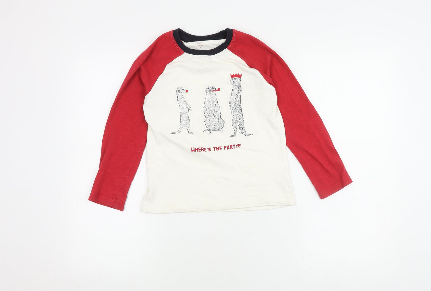 John Lewis Boys White Red Long Sleeve Animal T-Shirt 8 Years