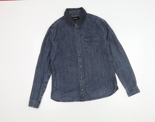 Firetrap Men's Blue Denim Shirt, Size S, Long Sleeve