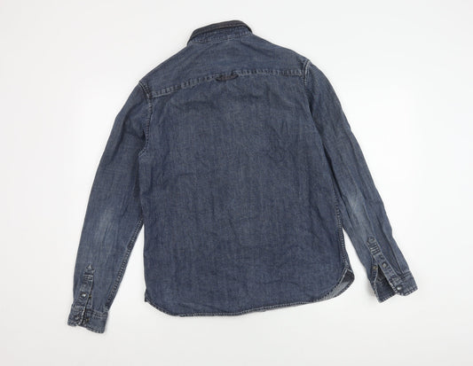 Firetrap Men's Blue Denim Shirt, Size S, Long Sleeve