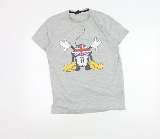 Disney Men's Grey Mickey Mouse Graphic T-Shirt Medium