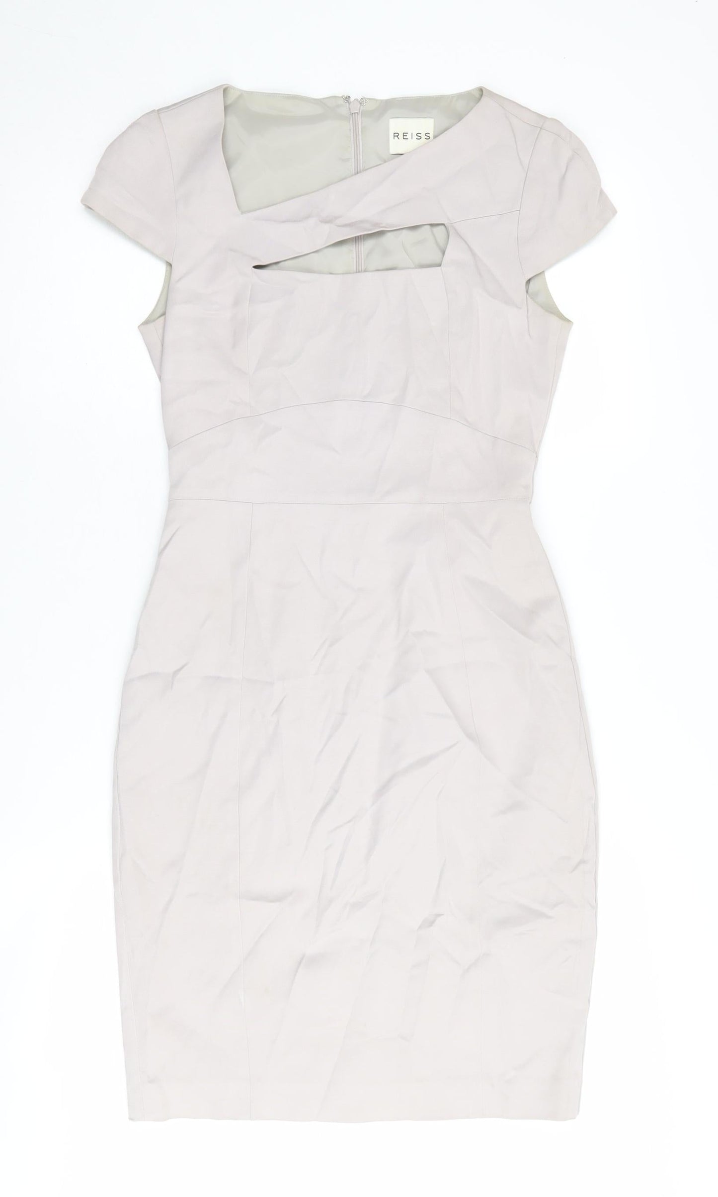 Reiss Women Beige Sheath Dress UK 6, Cutout Detail, Elegant