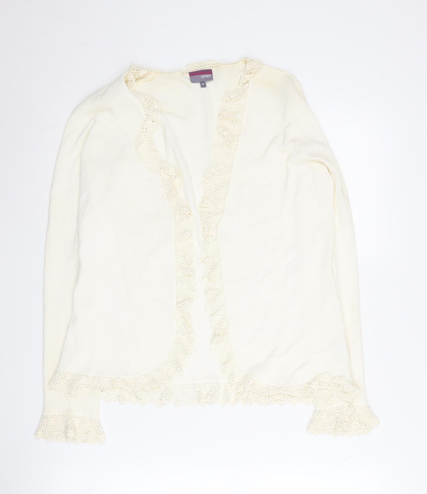 Spirit Women's Ivory Crochet Trim Cardigan Size 16