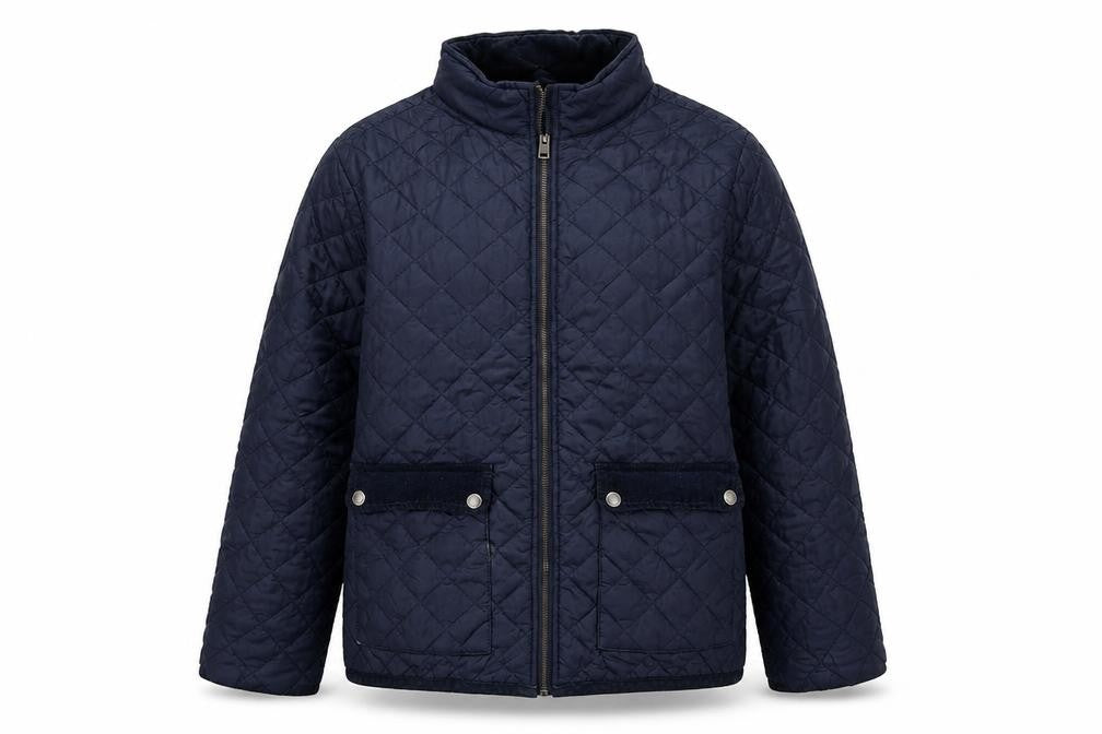 Front view of H&M boys’ blue quilted jacket 14 years lined casual