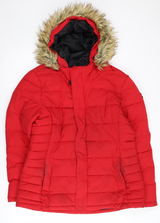 TOG24 Women's Red Puffer Jacket Size 16 with Fur Hood