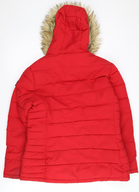 TOG24 Women's Red Puffer Jacket Size 16 with Fur Hood