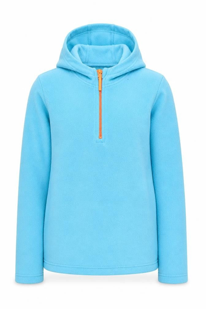 Front view of Mountain Warehouse girls’ blue fleece hoodie 7-8 years