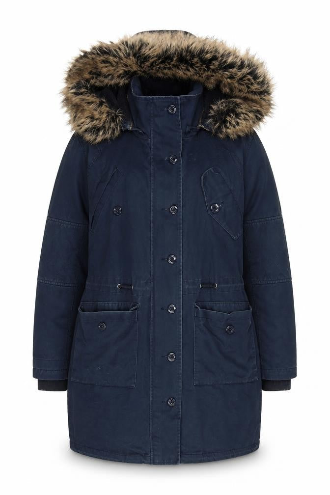 hush Women's Blue Parka Size 6, Fur Trim, Hooded, Lined
