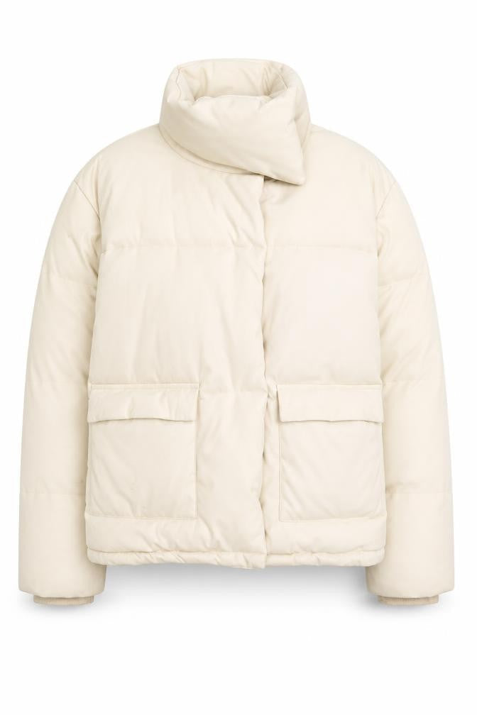 Front view of Missguided Ivory Puffer Jacket Women, size 8, Winter