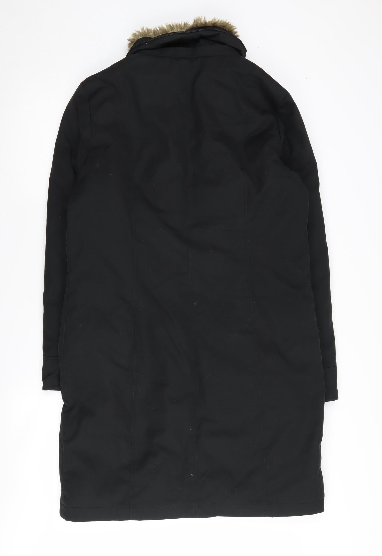 Warehouse Women's Black Parka Coat with Fur Trim Size 12