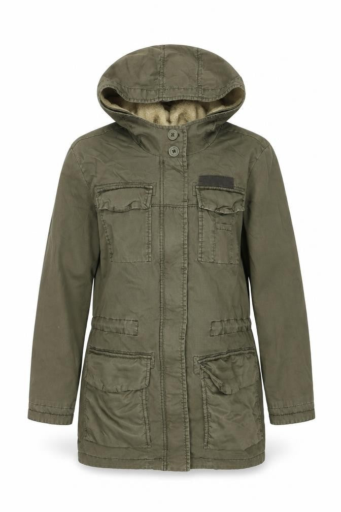 EDC Women's Green Parka Jacket with Hood - Size S