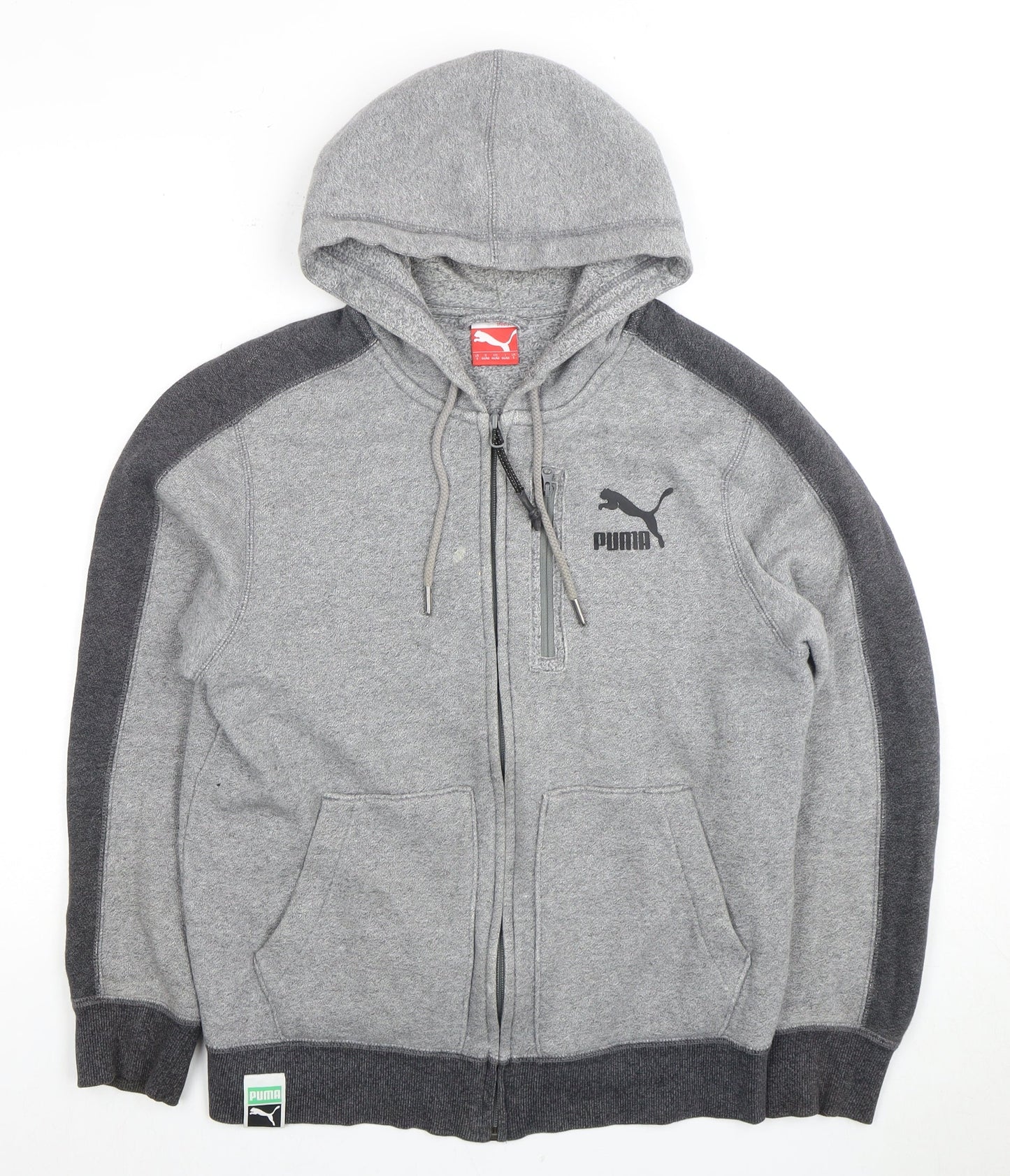 Puma Men's Grey Full Zip Hoodie S, Logo Detail