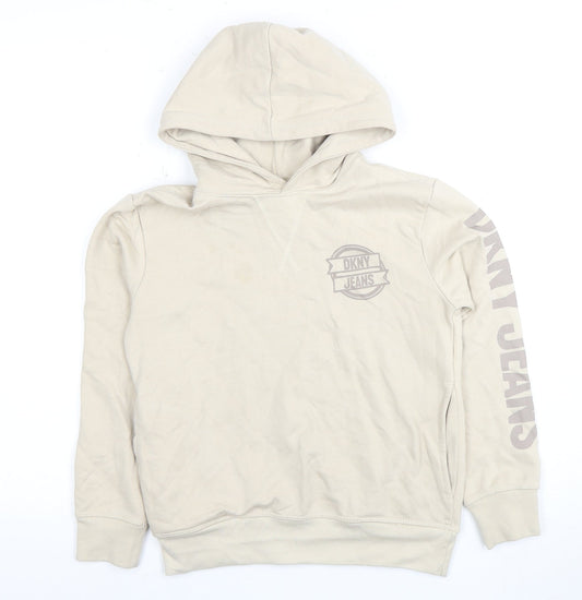 DKNY Kids Beige Hoodie with Logo, Size 8 Years