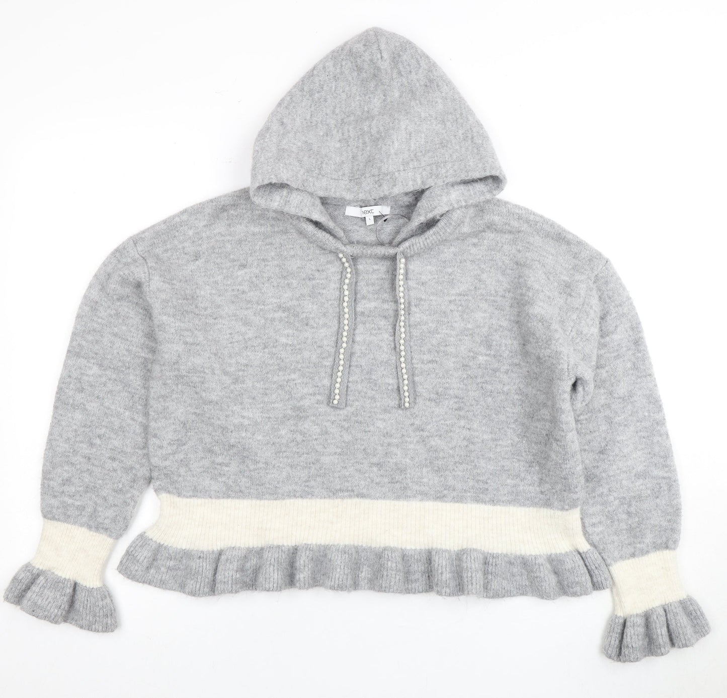 Next Women's Grey Hooded Knit Pullover Jumper L