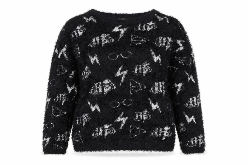 Womens UK S Regular Harry Potter Black Pullover Chunky-Knit