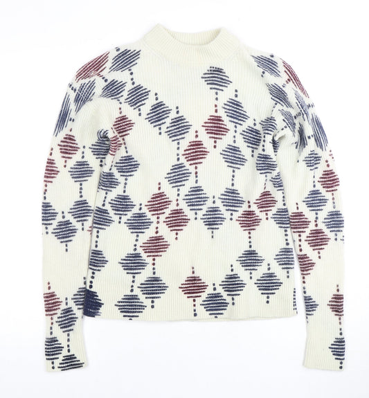 Jaeger Men's Ivory S Mock Neck Geometric Pullover Jumper