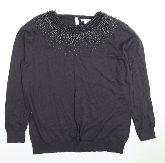 Boden Women's Black Beaded Long Sleeve Blouse Size 20