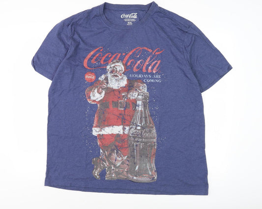 Coca-Cola Men's 2XL Blue Christmas Graphic T-Shirt