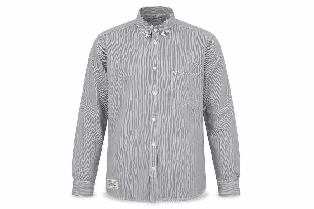 Duffer Men's Blue Striped Long Sleeve Shirt