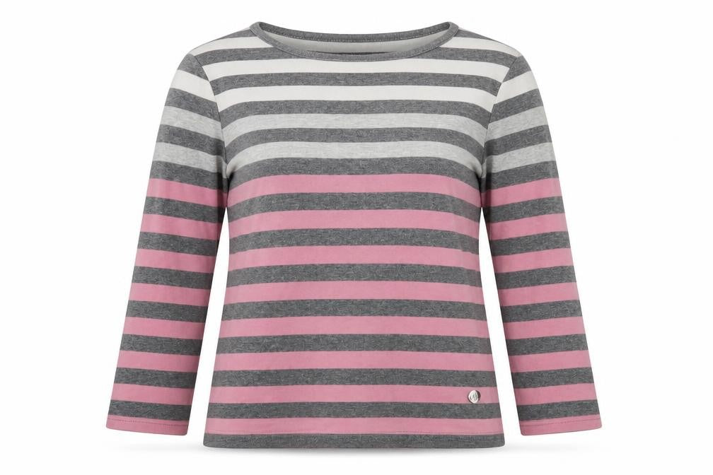 Viyella Women's Striped Long Sleeve T-Shirt, M, Grey/Pink
