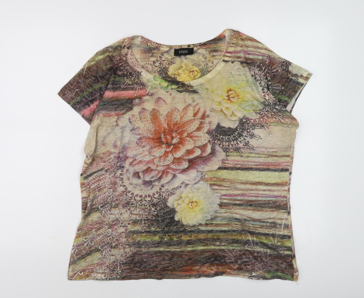 Klass Women's Multicoloured Floral T-Shirt, Size M, Rhinestone Accent