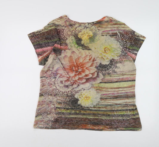 Klass Women's Multicoloured Floral T-Shirt, Size M, Rhinestone Accent