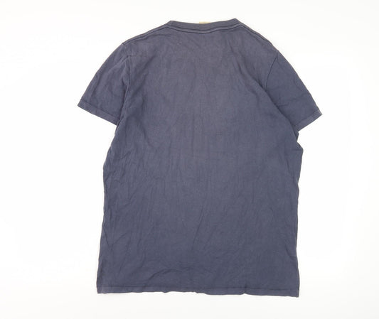 Hollister Men's Blue T-Shirt, Size L, Graphic Print, Cotton