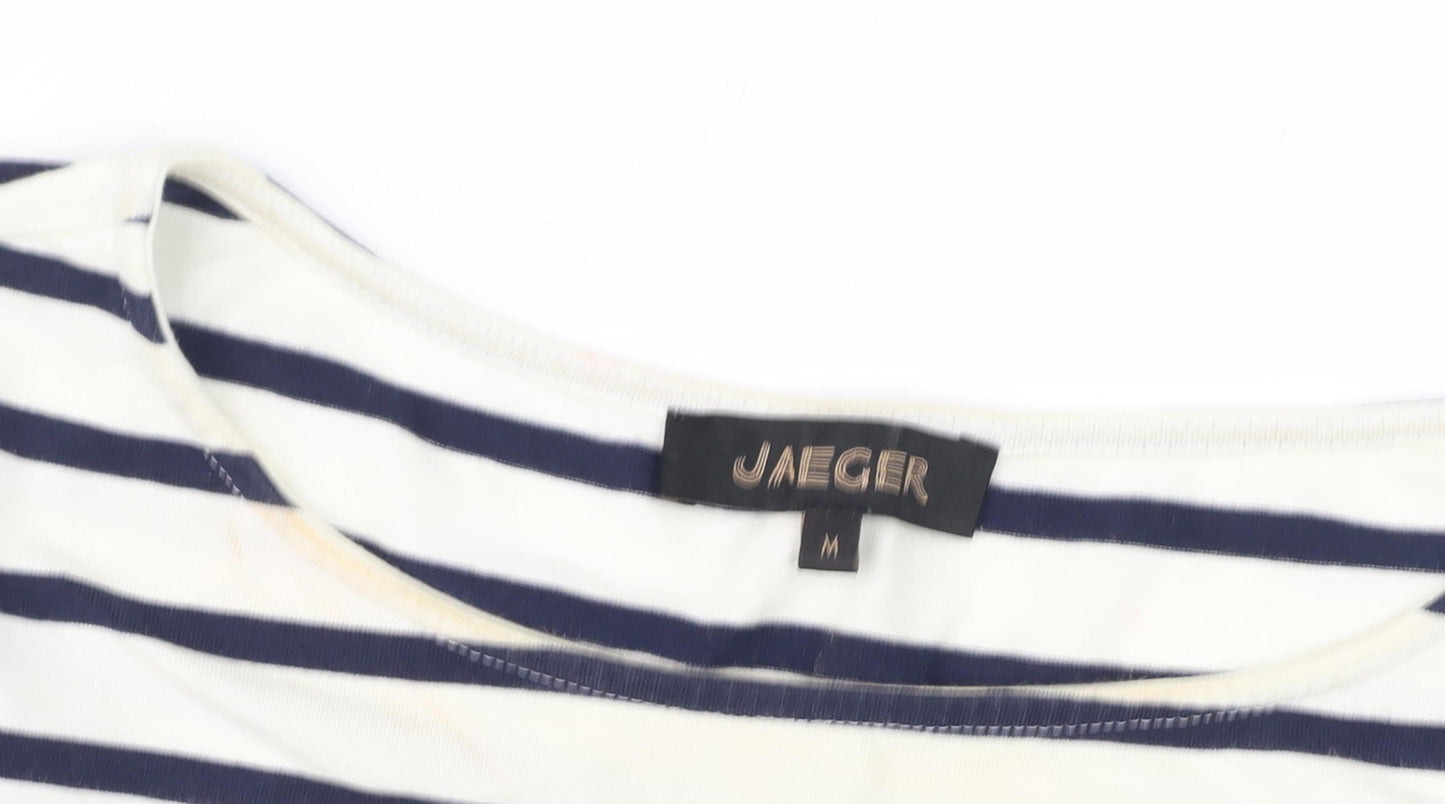 Jaeger Women's White Blue Striped Shift Dress M