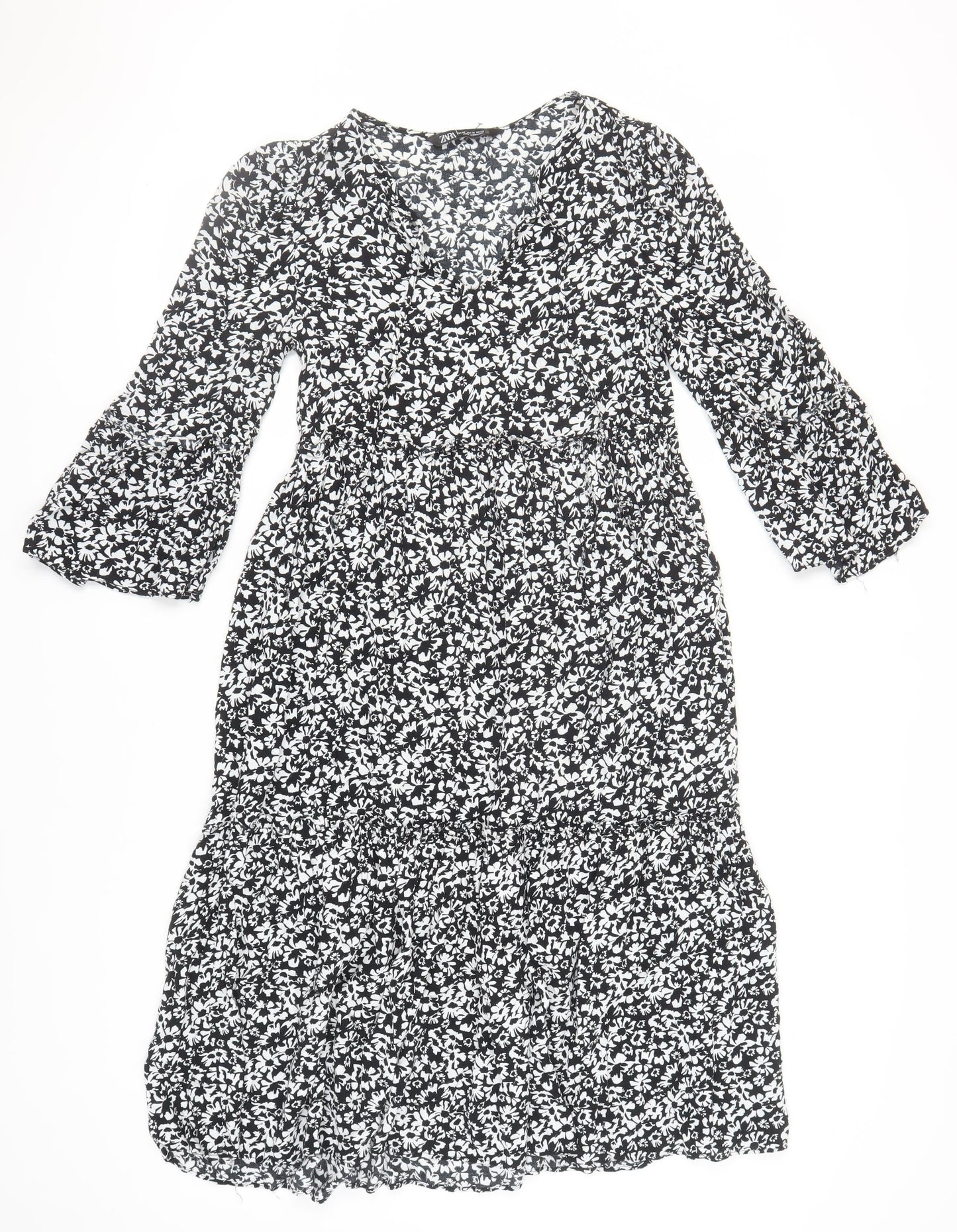 ZARA Women's Black Floral Midi Dress XS