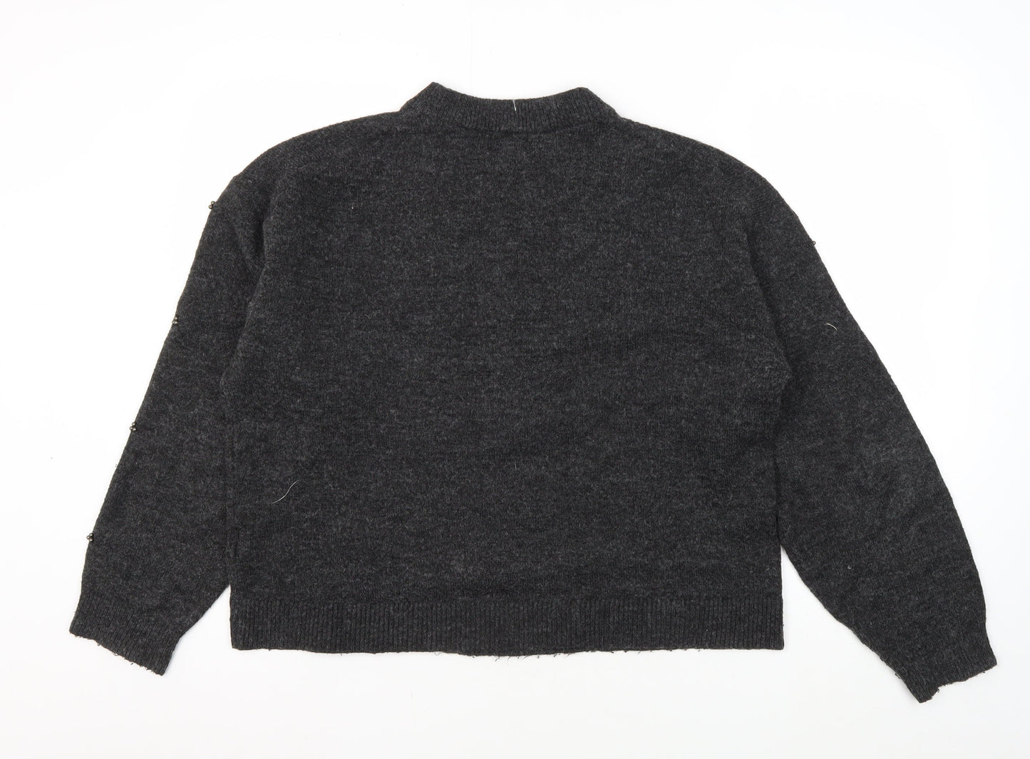 H&M Women's Grey Beaded Pullover Jumper - Size M