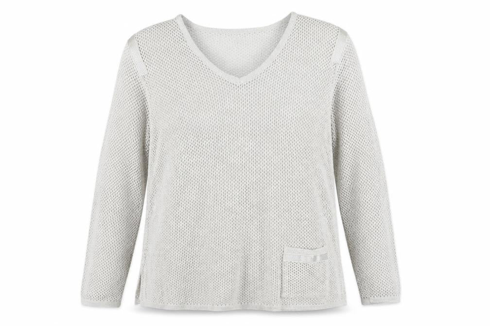 Front view of Faber Woman Grey V-Neck Knit Jumper, size 18