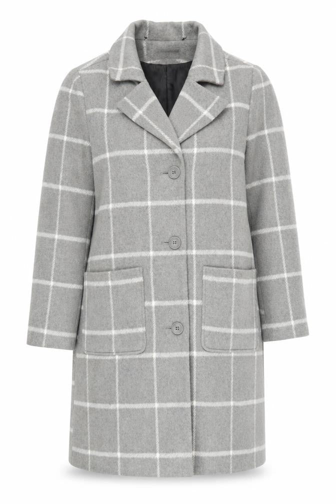 ELLE Women's Grey Check Coat, Size 14, Button Closure