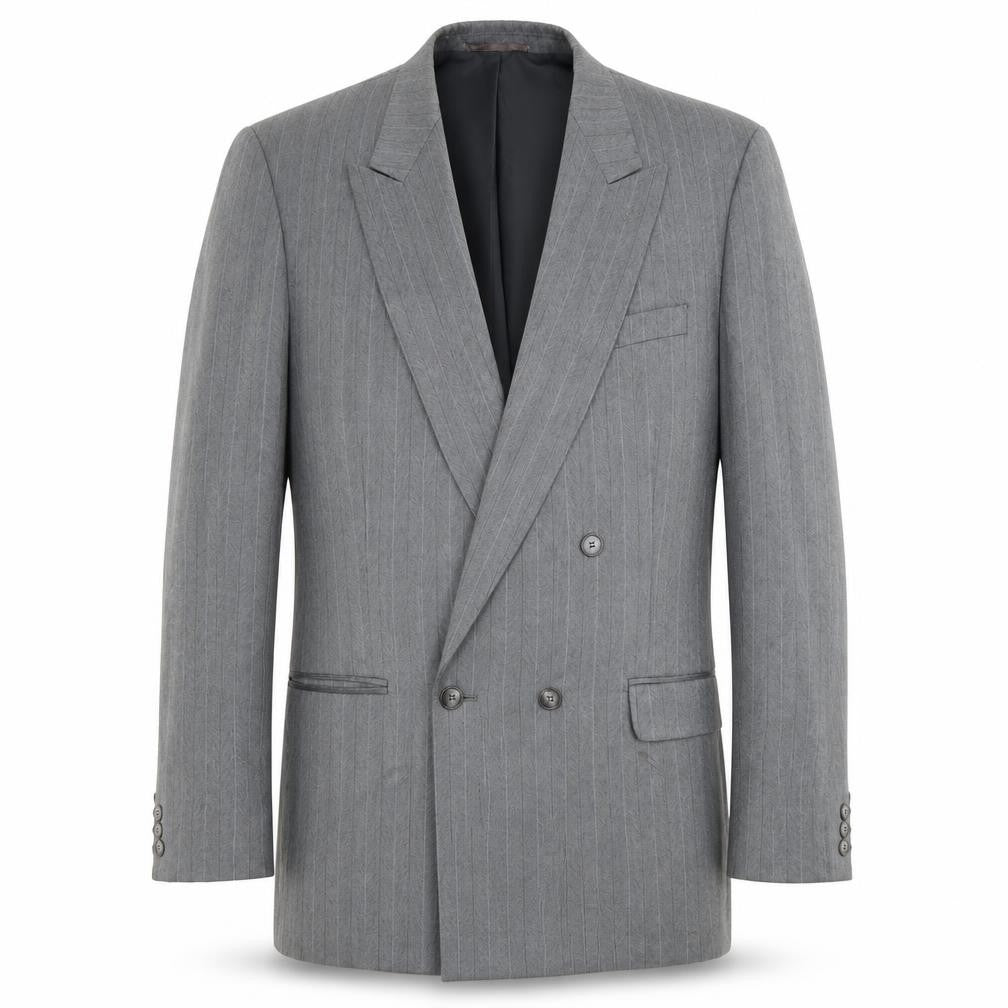 Front view of C&A Men's Grey Double-Breasted Blazer, 46L Vintage