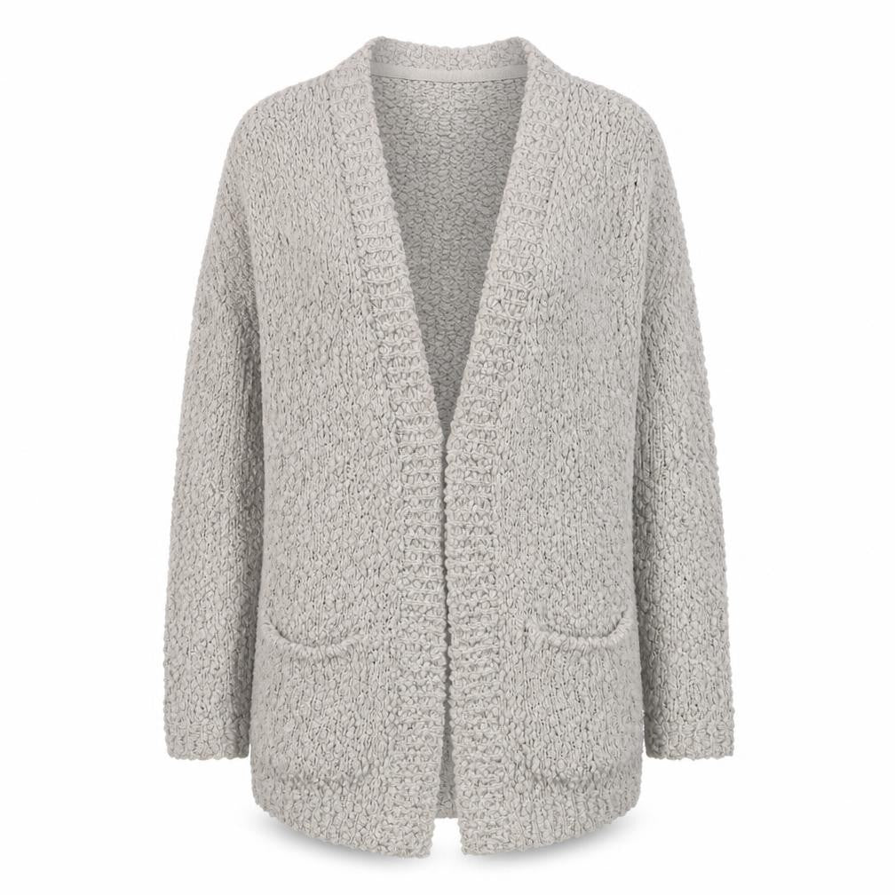 Front view of Only Women's Grey Cardigan M - Relaxed Chunky-Knit