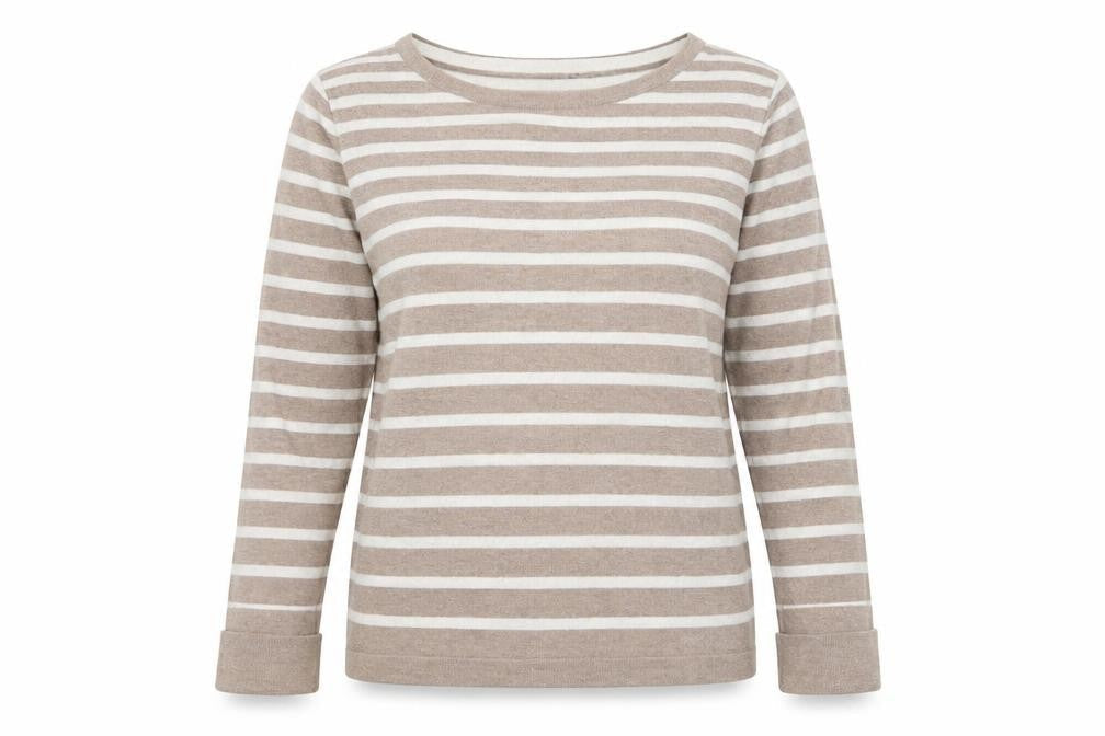 Marks and Spencer Women's Beige Striped Pullover Jumper Size 14