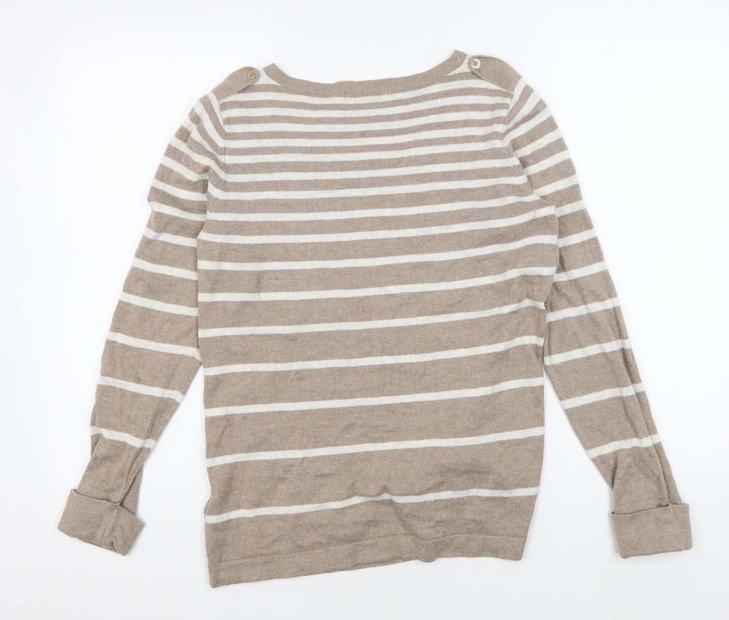 Marks and Spencer Women's Beige Striped Pullover Jumper Size 14